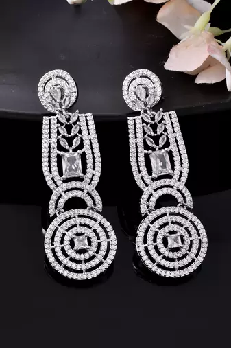 Silver-plated circular statement earrings with american diamonds