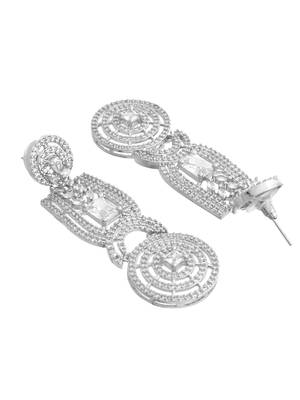 Silver-plated circular statement earrings with american diamonds 4