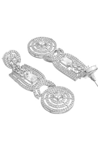 Silver-plated circular statement earrings with american diamonds