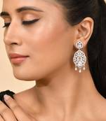 Silver-plated american diamond  floral statement earrings