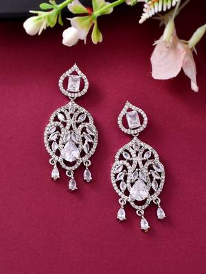 Silver-plated american diamond  floral statement earrings 2