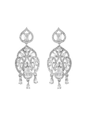 Silver-plated american diamond  floral statement earrings 3