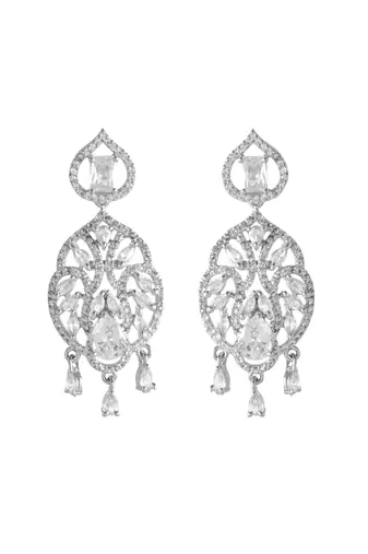 Silver-plated american diamond  floral statement earrings