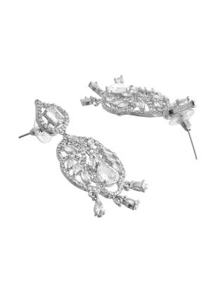 Silver-plated american diamond  floral statement earrings 4