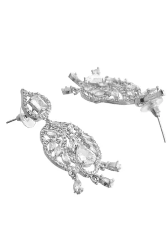 Silver-plated american diamond  floral statement earrings