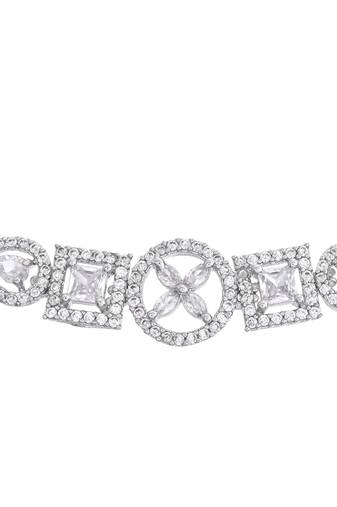 Silver-toned geometric crystal bracelet for women
