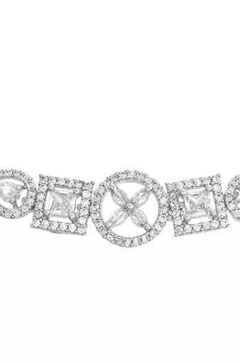 Silver-toned geometric crystal bracelet for women