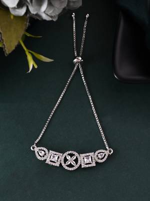 Silver-toned geometric crystal bracelet for women 2
