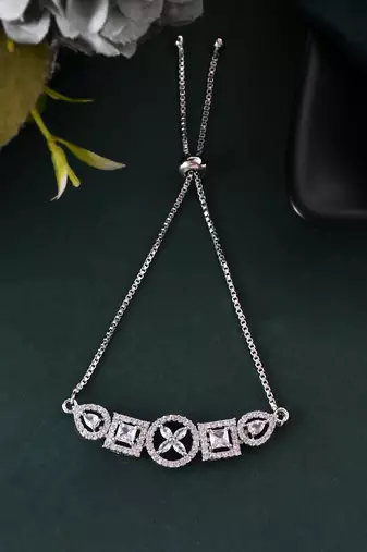 Silver-toned geometric crystal bracelet for women