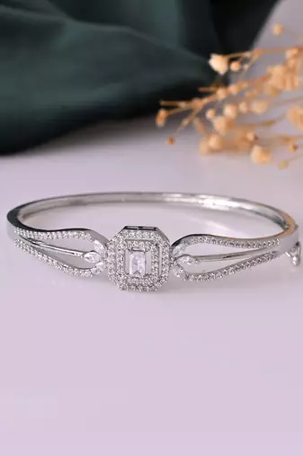 Silver diamond-studded bracelet for women
