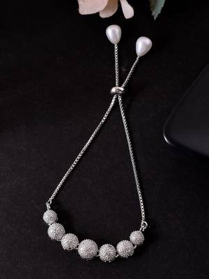 Silver beaded bracelet with pearls for women 2
