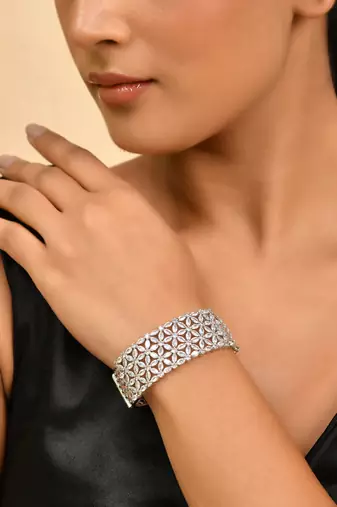 Silver floral diamond bracelet for women