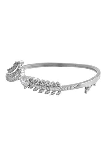 Silver plated diamond bracelet with leaf design