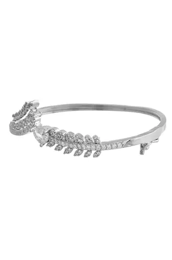 Silver plated diamond bracelet with leaf design