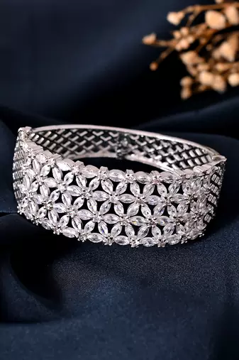 Silver floral diamond bracelet for women
