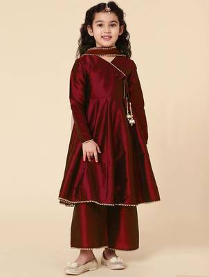 Girls' Ethnic Party Wear Clothing Set - Traditional Kurta, Palazzo, and Dupatta 1