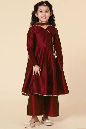 Girls' Ethnic Party Wear Clothing Set - Traditional Kurta, Palazzo, and Dupatta