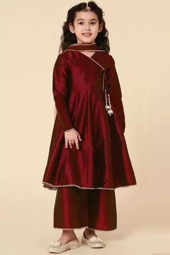 Girls' Ethnic Party Wear Clothing Set - Traditional Kurta, Palazzo, and Dupatta