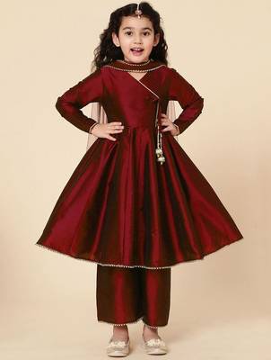Girls' Ethnic Party Wear Clothing Set - Traditional Kurta, Palazzo, and Dupatta 4