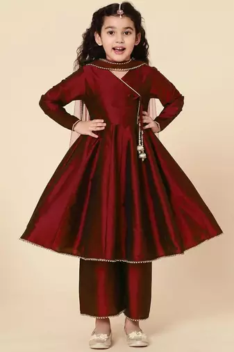 Girls' Ethnic Party Wear Clothing Set - Traditional Kurta, Palazzo, and Dupatta
