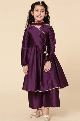 Girls' Ethnic Party Wear Clothing Set - Traditional Kurta, Palazzo, and Dupatta