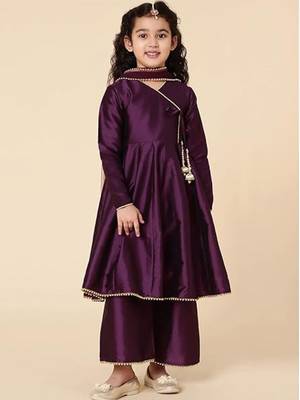 Girls' Ethnic Party Wear Clothing Set - Traditional Kurta, Palazzo, and Dupatta 3