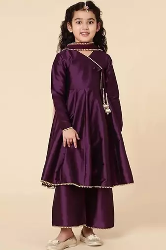 Girls' Ethnic Party Wear Clothing Set - Traditional Kurta, Palazzo, and Dupatta