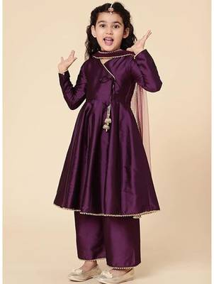 Girls' Ethnic Party Wear Clothing Set - Traditional Kurta, Palazzo, and Dupatta 4