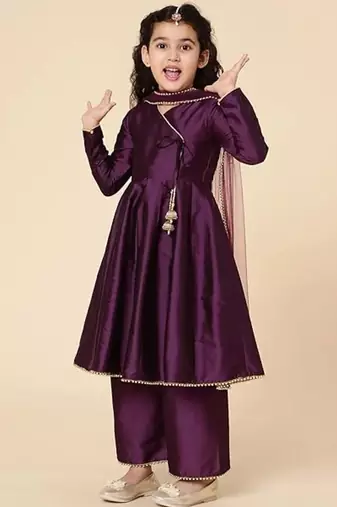 Girls' Ethnic Party Wear Clothing Set - Traditional Kurta, Palazzo, and Dupatta
