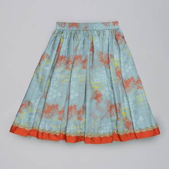 Orange hand embroidered blouse with grey geometrical printed ghagara set for girls 2