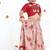 Redish hand embroidered blouse with beidge geometrical printed ghagara set  for girls