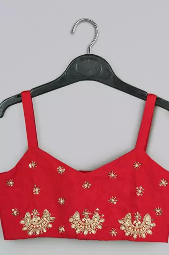 Beidge geometrical printed shirt with hand embroidered jacket with printed pant set for girls