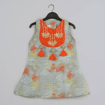 Grey geometrical printed hand embroidery top with geometrical printed sharara set for girls 2