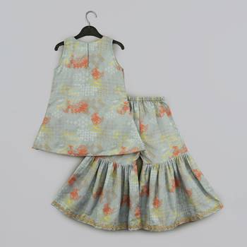 Grey geometrical printed hand embroidery top with geometrical printed sharara set for girls 3