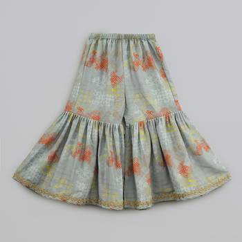 Grey geometrical printed hand embroidery top with geometrical printed sharara set for girls 4