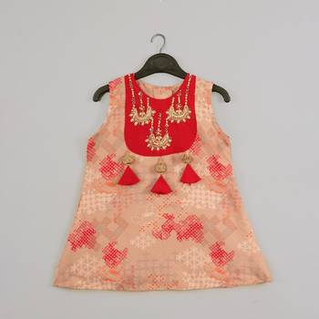 Beidge geometrical printed hand embroidery top with geometrical printed sharara set for girls 2