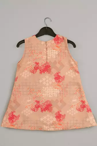 Beidge geometrical printed hand embroidery top with geometrical printed sharara set for girls