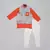 Orange kurta with grey geometrical printed bundi jacket with hand embroided with pajama set for boys