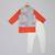 Orange kurta with grey geometrical printed bundi jacket with hand embroided with pajama set for boys