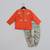 Orange hand embroidery kurta with grey geometrical printed dhoti set for boys