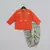 Orange hand embroidery kurta with grey geometrical printed dhoti set for boys