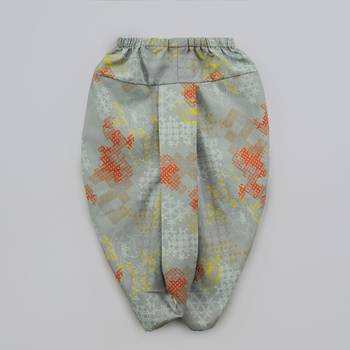 Orange hand embroidery kurta with grey geometrical printed dhoti set for boys 2