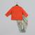Orange hand embroidery kurta with grey geometrical printed dhoti set for boys