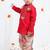 Redish hand embroidery kurta with beidge geometrical printed dhoti set for boys