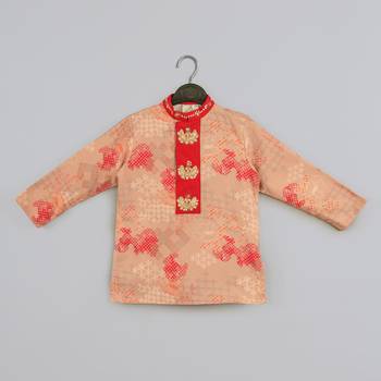 Beige geometrical printed hand embroidery kurta with pajama set for boys 2