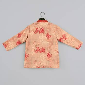 Beige geometrical printed hand embroidery kurta with pajama set for boys 3