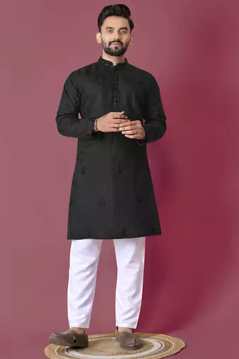 Black hand work men's kurta and Pajama for Mens