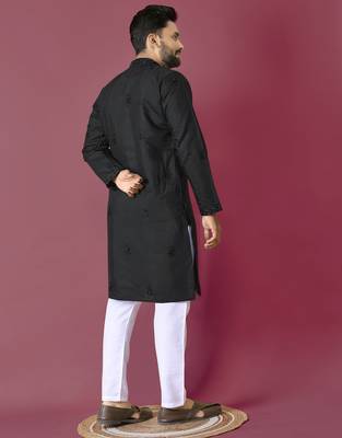 Black hand work men's kurta and Pajama for Mens 2