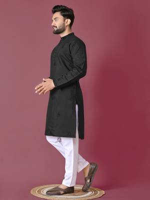 Black hand work men's kurta and Pajama for Mens 3