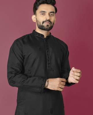 Black hand work men's kurta and Pajama for Mens 4
